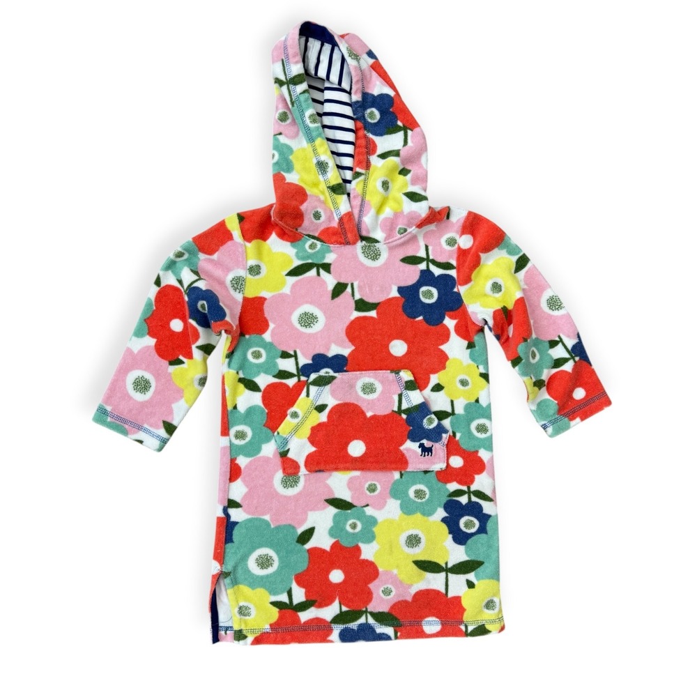 Mini Boden Kids Floral Terry Toweling Hooded Beach Cover Up Multicolor 3-4Y